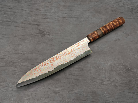 Nigara Hamono Rainbow Damascus Gyuto 240mm with custom ambonya handle