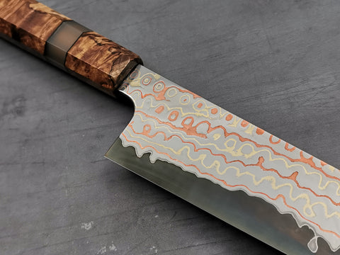 Nigara Hamono Rainbow Damascus Gyuto 240mm with custom ambonya handle