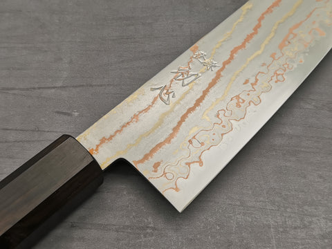 Hatsukokoro Hayabusa Blue #2 Rainbow Damascus Santoku