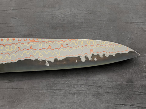 Nigara Hamono Rainbow Damascus Gyuto 240mm with custom ambonya handle