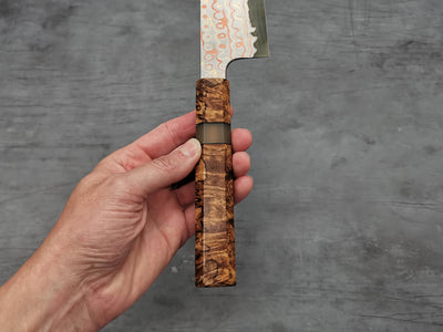 Nigara Hamono Rainbow Damascus Gyuto 240mm with custom ambonya handle