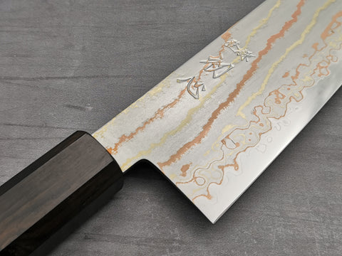 Hatsukokoro Hayabusa Blue #2 Rainbow Damascus Santoku