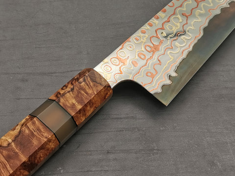 Nigara Hamono Rainbow Damascus Gyuto 240mm with custom ambonya handle