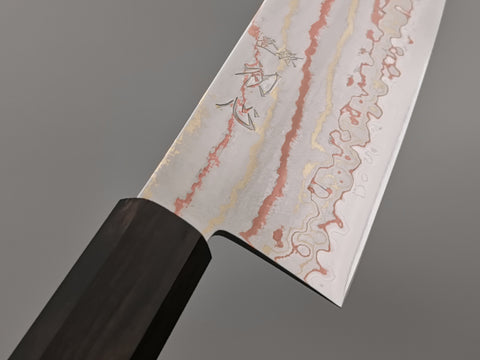 Hatsukokoro Hayabusa Blue #2 Rainbow Damascus Santoku