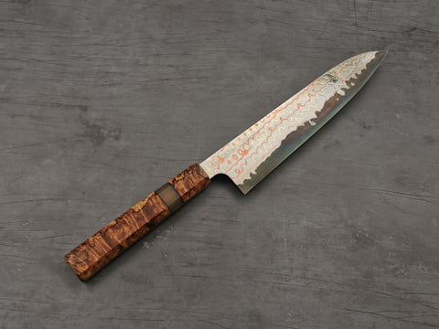 Nigara Hamono Rainbow Damascus Gyuto 240mm with custom ambonya handle