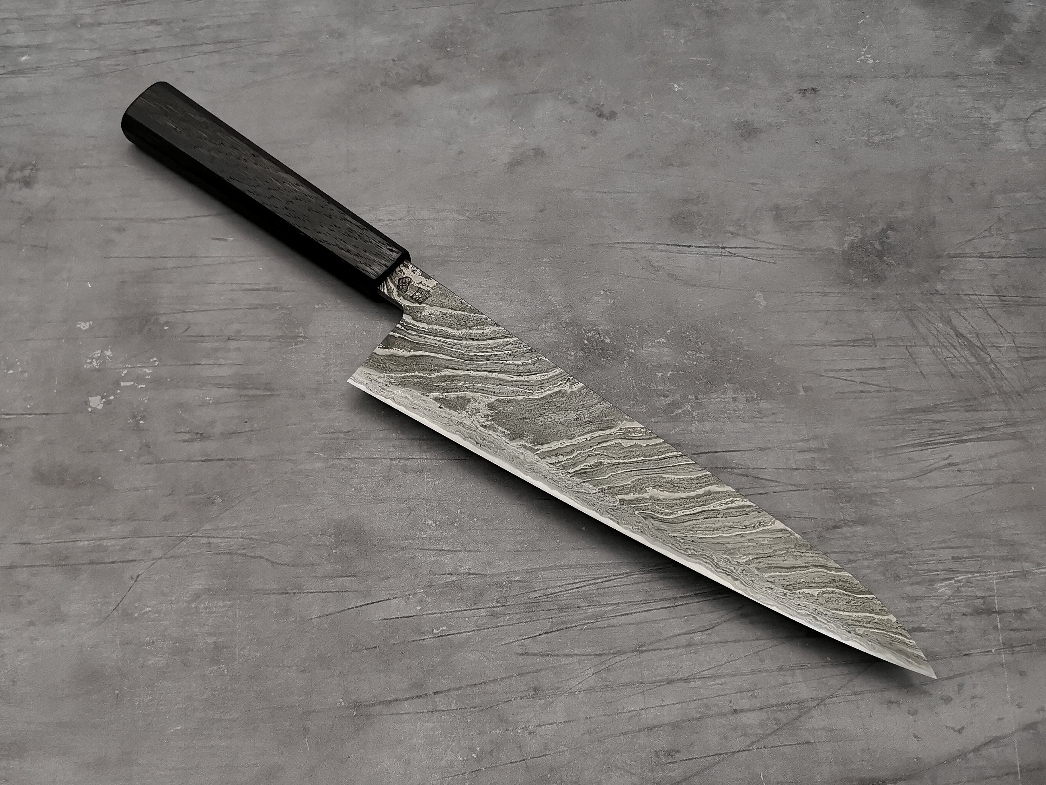 Simon Maillet 135Cr3 Twisted Suminagashi Gyuto 240mm