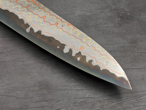 Nigara Hamono Rainbow Damascus Gyuto 240mm with custom ambonya handle