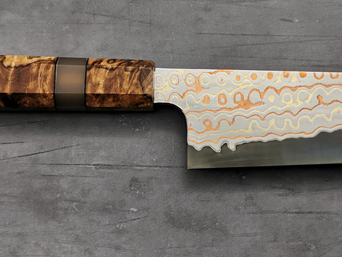 Nigara Hamono Rainbow Damascus Gyuto 240mm with custom ambonya handle