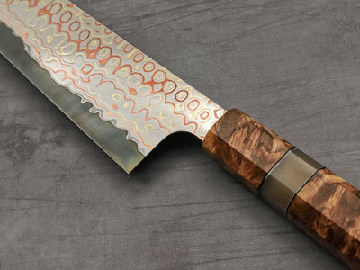 Nigara Hamono Rainbow Damascus Gyuto 240mm with custom ambonya handle