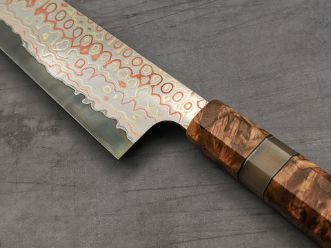 Nigara Hamono Rainbow Damascus Gyuto 240mm with custom ambonya handle