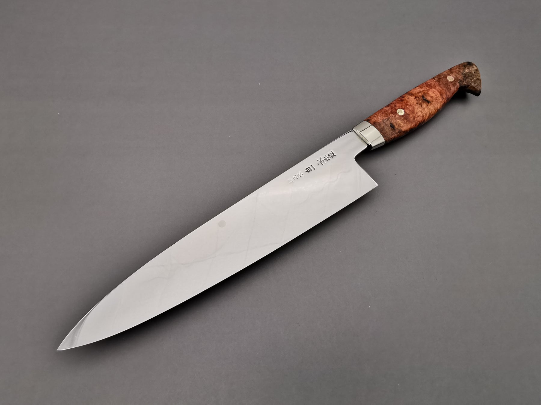Yoshikazu Ikeda White 1 Fujisan Gyuto 240 with custom handle Cutting