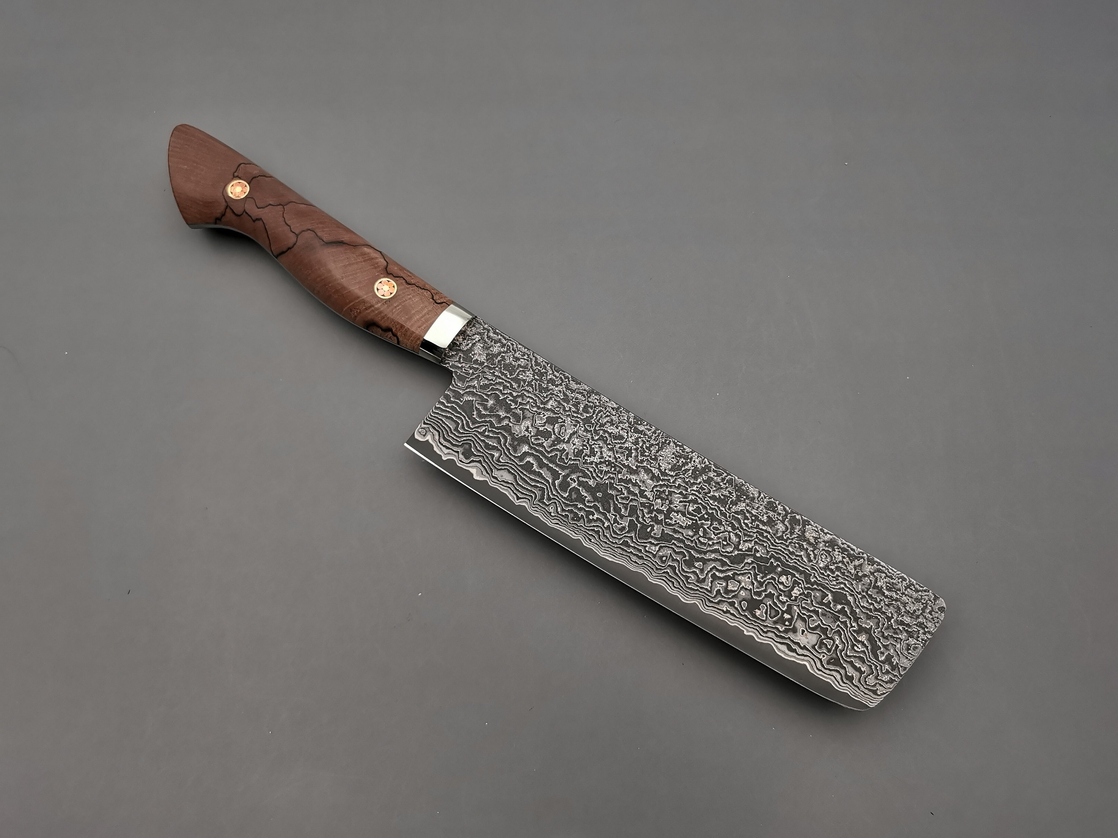 Shigeki Tanaka R2 Damascus Nakiri with Stabilised Maplewood Handle