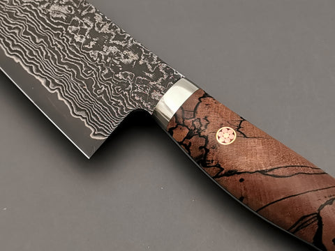 Shigeki Tanaka R2 Damascus Santoku with Stabilised Maplewood Handle