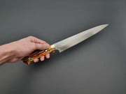 Takeshi Saji VG10 Rainbow Damascus Sujihiki 240mm with orange bone handle