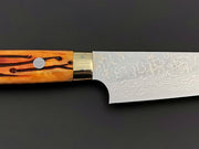 Takeshi Saji VG10 Rainbow Damascus Petty 130mm with orange bone handle