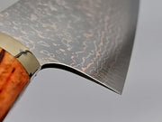 Takeshi Saji VG10 Rainbow Damascus Bunka with orange bone handle