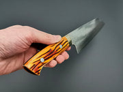 Takeshi Saji VG10 Rainbow Damascus Bunka with orange bone handle