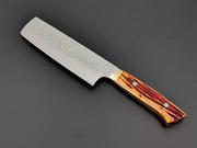 Takeshi Saji VG10 Rainbow Damascus nakiri with orange bone handle