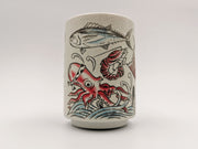 Mino Ware Sushi Yunomi Chawan Tea Cup - Red Sea Bream & Other Creatures
