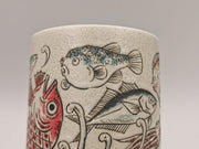 Mino Ware Sushi Yunomi Chawan Tea Cup - Red Sea Bream & Other Creatures