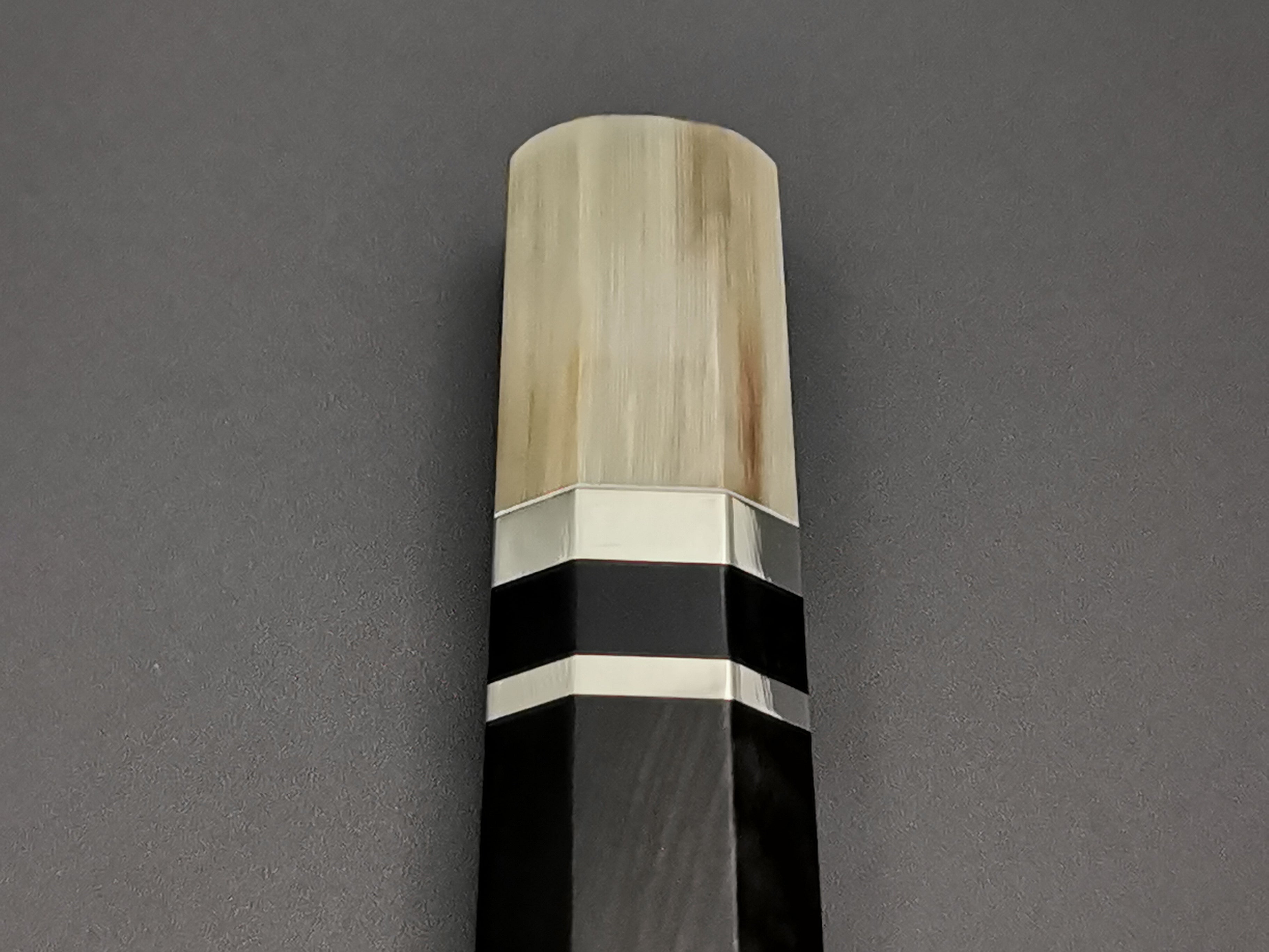 Ebony handle with double marble buffalo horn and triple nickel silver rings