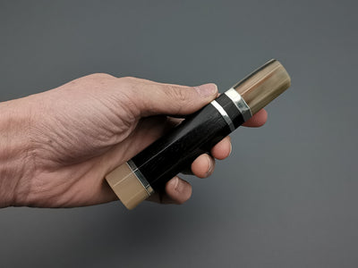 Ebony handle with double marble buffalo horn and triple nickel silver rings
