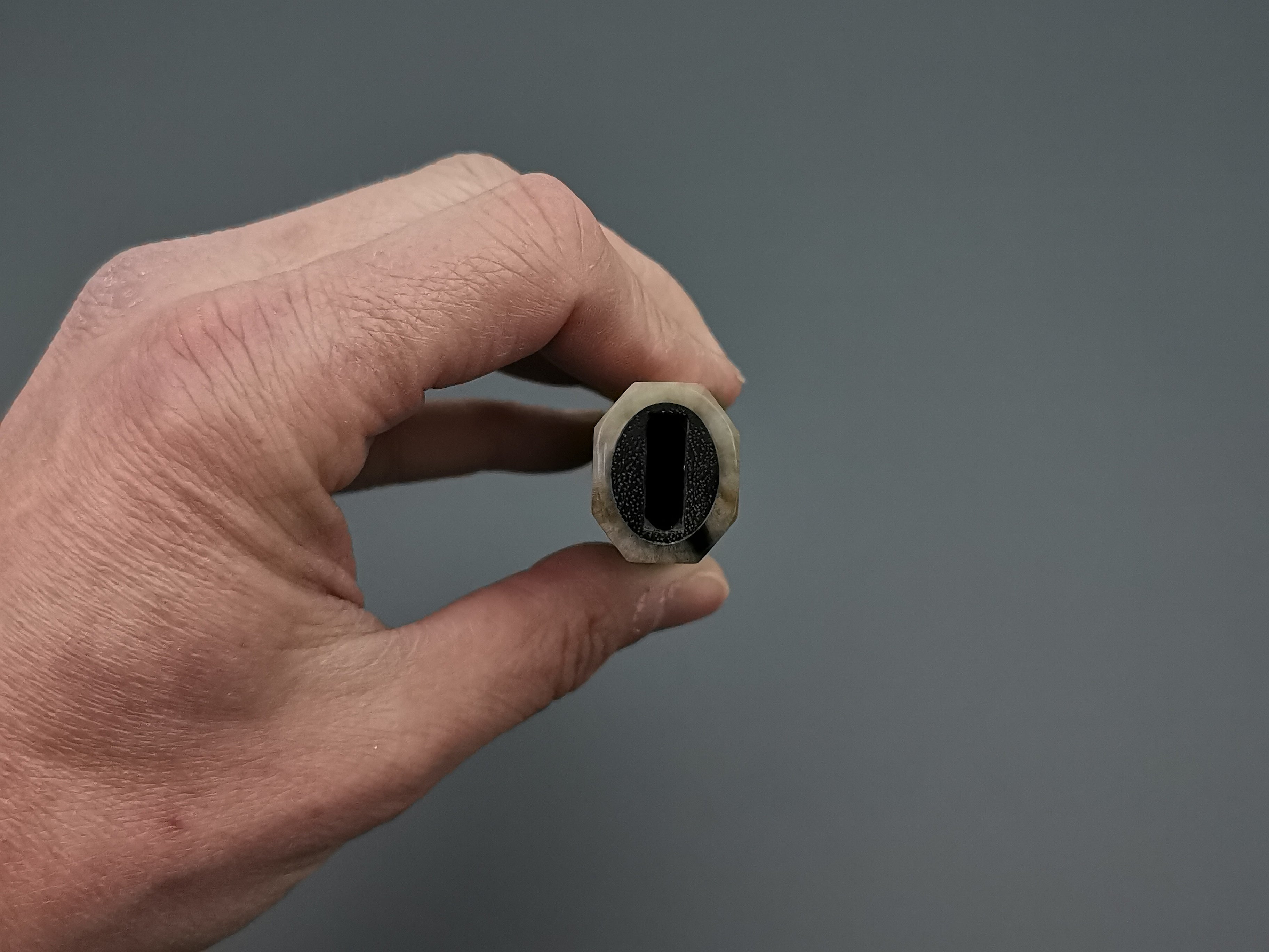 Ebony handle with double marble buffalo horn and triple nickel silver rings
