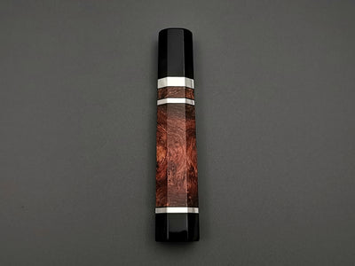 Bubinga burl with double black buffalo horn and triple nickel silver rings