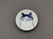Mino Ware Mini Round Plate / Dish Set of Five Japanese Cats Faces