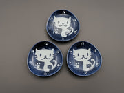 Mino Ware - Navy Cat Rounded Plates (Set of 3)