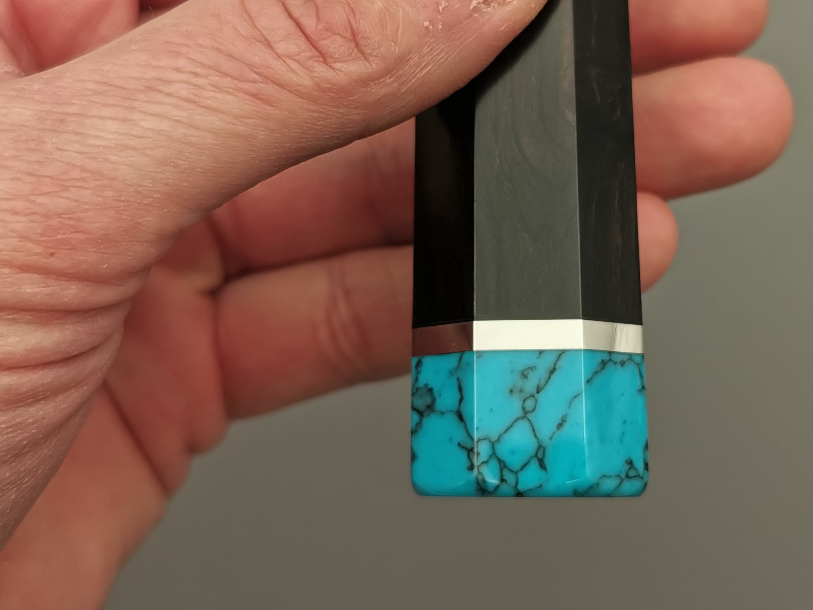 Ebony handle with double turquoise bolster
