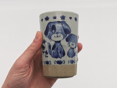 Mino Ware Yunomi Chawan Long Tea Cup - Dog Family