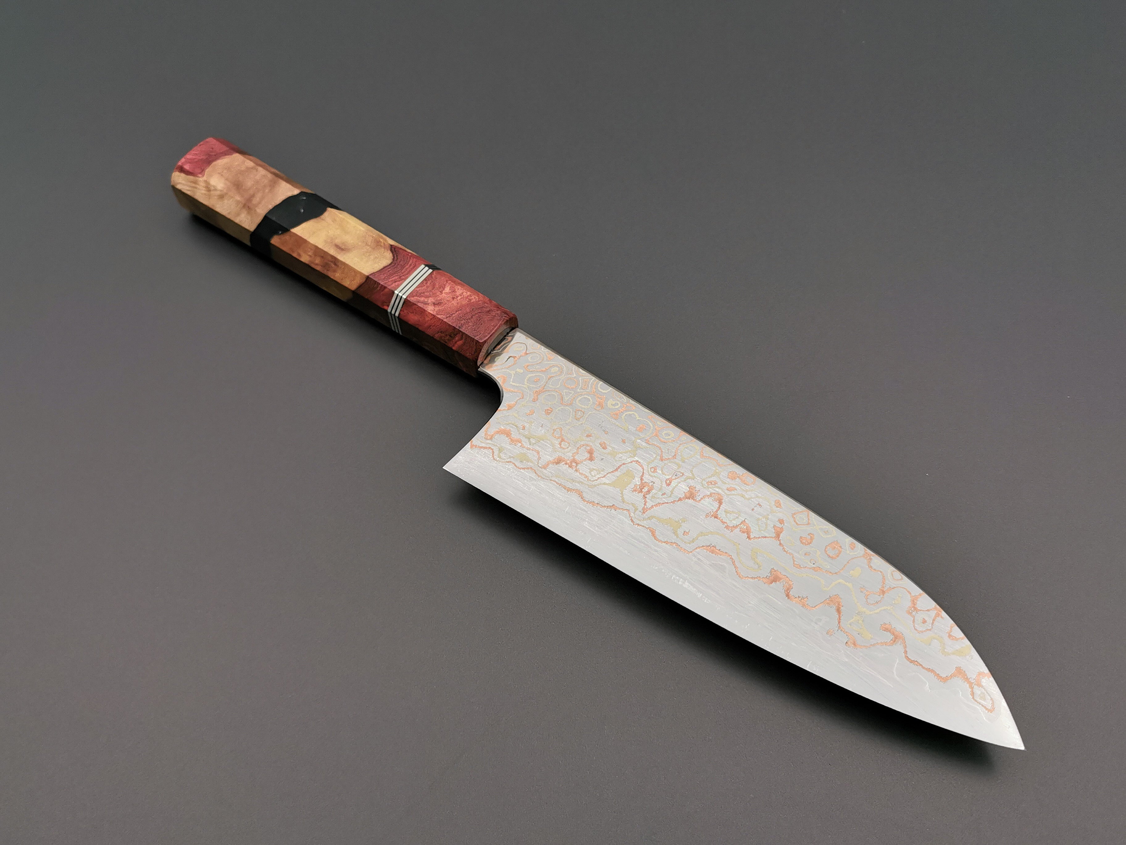 Nigara Hamono x Myojin Naohito Rainbow Damascus Santoku
