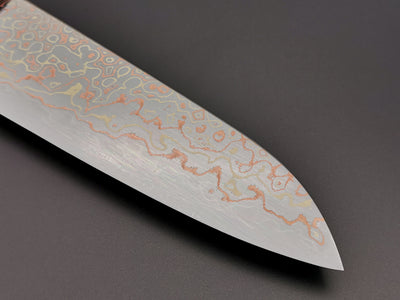 Nigara Hamono x Myojin Naohito Rainbow Damascus Santoku