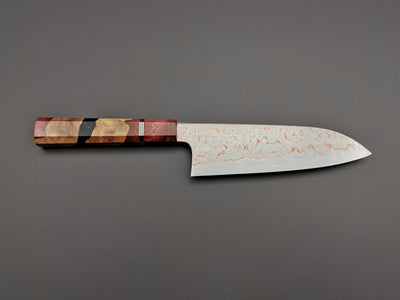 Nigara Hamono x Myojin Naohito Rainbow Damascus Santoku