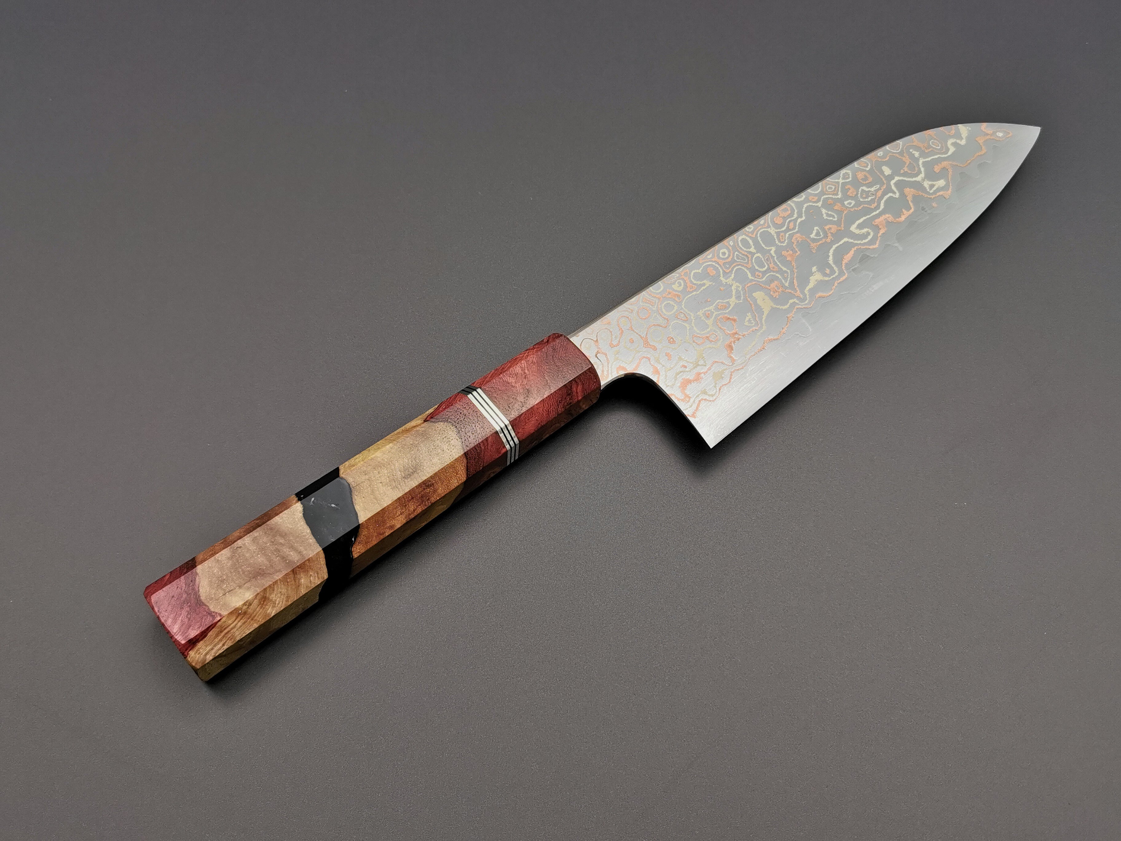 Nigara Hamono x Myojin Naohito Rainbow Damascus Santoku