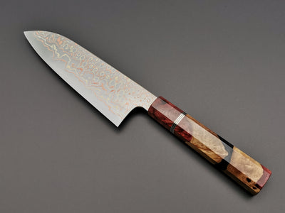 Nigara Hamono x Myojin Naohito Rainbow Damascus Santoku