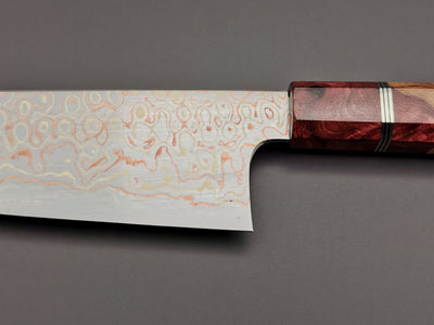 Nigara Hamono x Myojin Naohito Rainbow Damascus Santoku