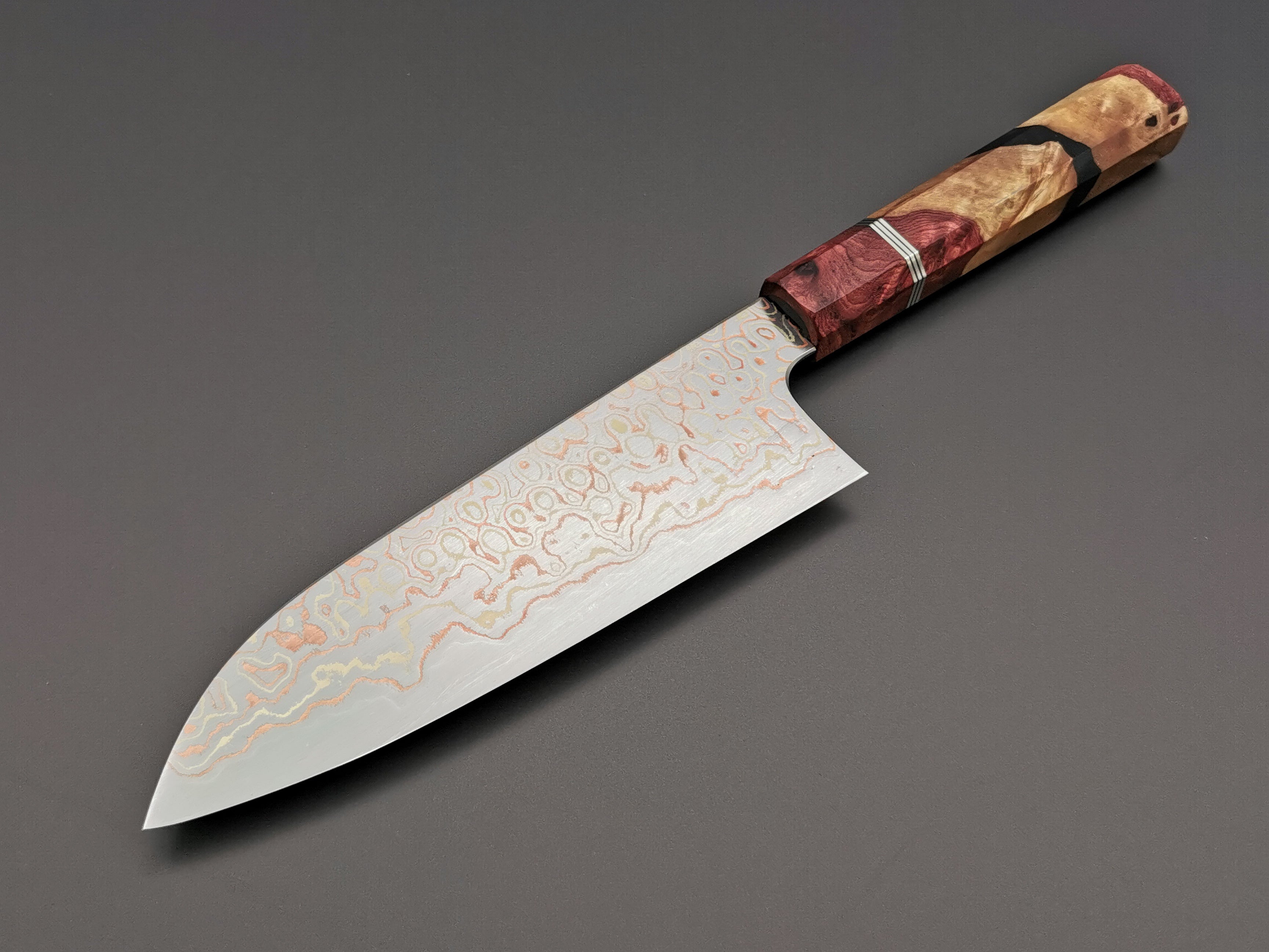 Nigara Hamono x Myojin Naohito Rainbow Damascus Santoku