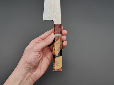 Nigara Hamono x Myojin Naohito Rainbow Damascus Santoku